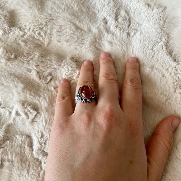 Rare vintage Baltic Amber sterling silver ring - Picture 5 of 6
